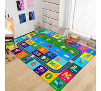 PDENZG Elementary Classroom Colorful Kids Area Rug，180x230cm,Youngsters Baby Play Educational Mat，With Alphabet Numbers Colors Road Traffic Animal Words for Playroom Bedroom Nursery Room Decor