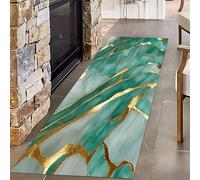 PDENZG Gray Teal Marble Runner Rug,80x150cm, Modern Light Luxury Gold Abstract Stripe Design Large Indoor Runner Rug， Machine Washable Kitchen Carpet for Laundry Room Mat Entryway Hallway Rugs