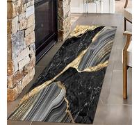 PDENZG Luxurious Black Gold Marble Rugs,50x150cm, Nordic Abstract Art Interior Decor Hallway Rug, Soft Absorbent and Durable Non-Slip Washable Carpet, for Bedroom Office Entryway Kitchen Mat