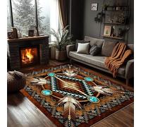 PDENZG Native American Indian Tribal Area Rug, 60x110cm,Southwest Aztec Tribal Carpet, Ethnic Geometric Seamless Pattern Rug,for Bedroom, Living Room, Dining Room Entrance Non-Slip Western Carpets