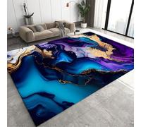 PDENZG Navy Blue Gold Marble Area Rug, 160x200cm,Nordic Style Rainbow Swirl Texture Printed Area Rugs, Simple Abstract Modern Art Living Room Decor Carpet, for Bedroom Dining Room Indoor Floor Carpet