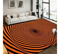 PDENZG Optical Illusion Rug,60x90cm,3D Abstract Hypnotic Trippy Modern Area Rug,Non-Slip Soft Orange and Black Wavy Striped Spiral Vortex Large Area Rugs,Washable, for Living Room Bedroom Office.