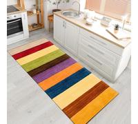 PDENZG Rainbow Runner Rug, 80x200cm,Geometry Multi Color Stripe Runner Rugs, Washable Boho Runners Rugs, for Hallway Entrance Kitchen Interior Bedroom Bedside Carpet 。Yellow Blue Beige Green