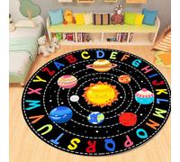 PDENZG Round Colorful ABC Kids Rug, 180cm,Soft Circle Alphabet Playroom Rug, Washable Non-Slip Solar System Kids Play Mat, Space Educational Rugs Childrens Carpet for Classroom Childrens Room Decor