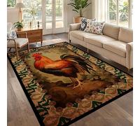PDENZG Rustic Rooster Rug,180x230cm,Country Farmhouse Style 3D Print Rugs, Plant Print And Colorful Feather Chicken Rugs, Farm Animals Indoor Washable Area Rug, for Living Room Bedroom Kitchen Mats