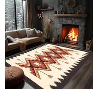 PDENZG Southwestern Rustic Beige Area Rug, 120x180cm,Native American Boho Farmhouse Rugs, Moroccan Collection Indoor Rug for Bedroom Living Room Entrance Non-Slip Washable Aztec Western Tribal Carpet