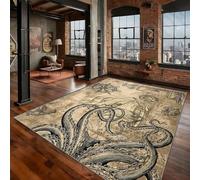 PDENZG Vintage Nautical Area Rug,60x90cm, Sailboat Steering Wheel Lighthouse Compass Ocean Rugs，Nautical Anchor Coastal Octopus Area Rug， Soft, Non-Slip for Living Room Bedroom Nautical Home Decor