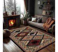 PDENZG Western Rustic Bear Area Rug,60x90cm, Southwestern Native American Aztec Rug, Washable Country Farmhouse Cabin Rugs, for Bedroom, Living Room, Dining Room, Office, Study,