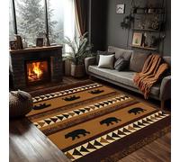 PDENZG Western Rustic Brown Bear Area Rug, 70x140cm,Farmhouse Wild Animal Cabin Decor Area Rugs, Southwestern Native Ethnic Tribal Rug, for Bedroom, Living Room, Dining Room, Office Washable Rugs