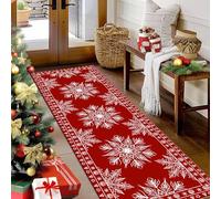 PDENZG White Snowflake Kitchen Rug,60x300cm,Red Christmas Runner Rug for Hallway,Xmas Decor Indoor Holiday Rugs, Easy Clean, Non-Slip, Soft Washable Carpet, for Bedroom, Entryway Holiday Design Mat
