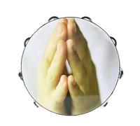 Pderlous 10 Inch Double Row Jingle Tambourine Handbell Clap Drum Bell Percussion Instrument - Praying Hand
