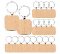 Pderlous 100PCS Wooden Keychain Blanks Wood Key Chain Bulk Unfinished Wooden Engraving Key Tag Ring for DIY Gift Crafts(Square)