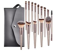 Pderlous 14Pcs High Quality Soft Hair Wooden Handle Loose Powder Blush Foundation Brush Eye Contour Brush Set Makeup Tools