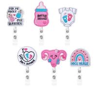 Pderlous 6 Pcs Labor and Delivery Nurse Felt Badge Reels NICU Nurse Retractable Cute Badge Holder with Alligator Clip