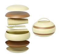 Pderlous Camping Picnic Dishes Set, (17PCS) Portable Plastic Reusable Cutlery Set, Outdoor Essential Plate and Cup Brown & Beige Easy to Use