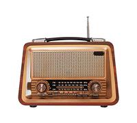 Pderlous Portable Wooden Retro Radio Wireless Bluetooth Speakers HIFI Stereo AM/FM Radio Player USB TF AUX MP3,Mahogany Color