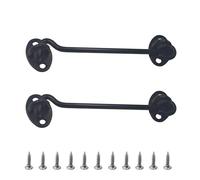 PDETVEO 2PCS 4 Inch Cabin Hook Latch, Stainless Steel Door Gate Hook and Eye Lock with Silent Holders for Shed Window Garage (Black)
