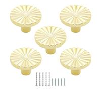 PDETVEO 5 PCS 30mm Gold Cabinet Knobs, Round Vintage Drawer Pulls, Zinc Alloy Kitchen Hardware Handles for Cupboard, Bathroom, Dresser