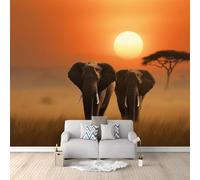 pdghsdkgjh 3D Photo Wallpaper Africa Sunset Elephants Non-Woven Wallpaper Mural Photo Wallpapers Non-Woven Wallpapers Wall Mural Bedroom Living Room Children's Room Wall Decoration, 150cm x 105cm