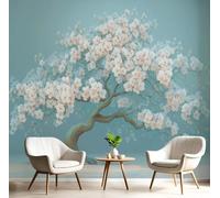 pdghsdkgjh 3D Photo Wallpaper for Bedroom - Abstract Cherry Blossom Tree - Living Room Decor - Simple Illustration Style - Teal, 200cm x 140cm
