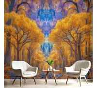pdghsdkgjh 3D Photo Wallpaper for Bedroom - Golden Leaves Falling from Trees - Living Room Decor - Autumn Forest - Wall Mural - Yellow, 400cm x 280cm