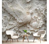 pdghsdkgjh 3D - White Phoenix Peony Pattern, Wallpaper for Bedroom Living Room, Traditional Chinese Style Wall Decoration, Cream Color, 250cm x 175cm