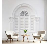 pdghsdkgjh European Architectural Structure Photo Wallpaper - Carved Wooden shutters, 3D Effect for Bedroom Living Room, White Wall Decoration, 400cm x 280cm