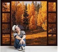 pdghsdkgjh Landscape Wallpaper in an Autumn Forest, 3D Effect Photo Wallpaper, Silk Fabric Wall Decoration, Log Cabin Wall Art Poster for Living Room, Bedroom, Hallway, 200cm x 140cm