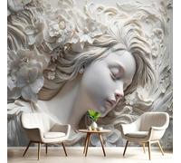 pdghsdkgjh Luxurious 3D Photo Wallpaper - Long-Haired Beauty Sleeping on Her Side, for Bedroom & Living Room, Plaster Statue Wall Decoration, Ivory, 300cm x 210cm