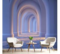pdghsdkgjh Photo Wallpaper Arched Corridor Design 3D Effect Abstract Architectural Style Wall Decoration, Light Blue for Living Room Bedroom Office, 400cm x 280cm