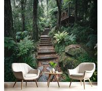 pdghsdkgjh Photo Wallpaper Dense Rainforest Landscape - for Living Room Bedroom - 3D Effect - Dark Green - Tranquil Forest Path, 150cm x 105cm