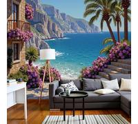 pdghsdkgjh Photo Wallpaper Nature Flowers Landscape Non-Woven Wallpaper Mediterranean Coast XXL Modern wall Wallpaper, Wallpaper Blue wall Decoration wall Mural for Living Room Bedroom, 350cm x 256cm