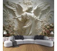 pdghsdkgjh Photo Wallpaper with Angel Pattern in White Marble, 3D Effect - Relief Design in European Style, Wall Decoration, Ivory for Living Room, Bedroom, Office, 350cm x 256cm