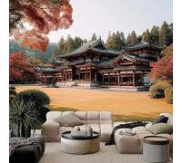 pdghsdkgjh Retro Architectural Photo Wallpaper with Plant and Tree Design in 3D Effect, Green wall Decoration, Motif Wallpaper for Living Room, Bedroom, Kitchen, 400cm x 280cm