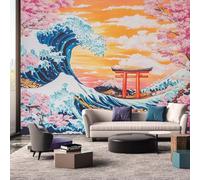 pdghsdkgjh Wallpaper Japanese Waves - Photo Wallpaper Japanese Kanagawa Cherry Blossom Pattern - Living Room Bedroom Decoration,200cmx140cm