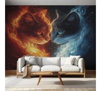 pdghsdkgjh Wallpaper Water and Fire Cat Fantasy Pattern Decoration Design Non-Woven Wallpaper for Office Hallway TV Background,200cmx140cm