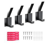 PDGROW 4 PCS Coat Door Hooks, Self Adhesive Hooks, Heavy Duty Towel Robe Hooks with Screws & Extra Sticky and Strong 3-M Glue-Pad Metal Wall Hooks for Bathroom Bedroom Living Room Hallway, Black