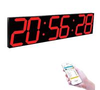 PDHYPRS Digital LED Wall Clock, 27 Inch 6-Digit, For Industrial Warehouse Cafeteria Gyms, Auto Dimmer, Alarm, Count Up/down, Calendar, Thermometer, 8-Level Brightness(Red)