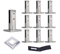 PDKJNID 10 Piece 304 Stainless Steel Square Pool Fence Spigot Clamp, 10-14mm Glass Spigots Glass Clip, For Balustrade Staircase Handrail Home Garden Balcony,Silver,200mm