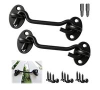 PDKKFF 3 Inch Hook and Eye Latch, 2 Pcs 75mm Black Gate Hook Stainless Steel Cabin Hooks, Door Lock Hooks with Mounting Screws for Window Brace Gate Door Catch, Wooden Gates, Garden Shed