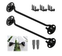 PDKKFF 8 Inch Hook and Eye Latch, 2 Pcs 200mm Black Gate Hook Stainless Steel Cabin Hooks, Door Lock Hooks with Mounting Screws for Window Brace Gate Door Catch, Wooden Gates, Garden Shed