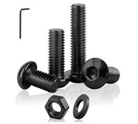 PDKKFF M5 Bolts and Nut Set, 30 Pcs M5x45mm Button Head Screws, Black Allen Socket Bolts Screws with Nuts Washers, Carbon Steel Round Head Hexagon Socket Screws for for Machinery and DIY