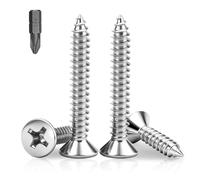 PDKKFF M5x50mm Flat Head Wood Screws, 50Pcs Metal Self Tapping Screws, 304 Stainless Steel Phillips Countersunk Head Screws for Woodworking, Furniture, DIY