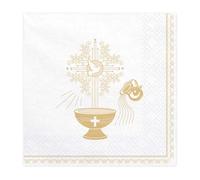 PDL Napkins First Communion Confirmation Christening Confirmation White Gold Dove Chalice Pack of 20 Table Decoration