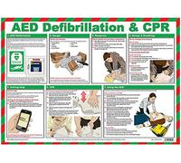 PDL - Pegdev - A2 Landscape First Aid Laminated Health & Safety Poster - AED Defibrillation & CPR Guide.
