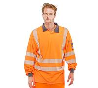 PDL - Pegdev - Hi-Vis Fire Retardant Long Sleeve Orange Polo Shirt | Anti-Static | GO/RT Orange | Industrial Workwear | Railtrack HS2 (XXL)
