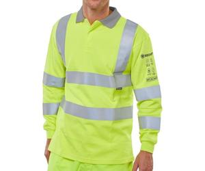 PDL - Pegdev - High Visibility Fire Retardant Anti-Static Long Sleeve Yellow Polo Shirt. (XL)