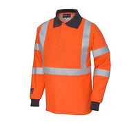 PDL - Pegdev - Progarm Men's Long Sleeve FR ARC Polo Shirt - Hi-Vis, Flame Resistant, and Stylish for Industrial Safety in Rail, Utilities. (3XL) Orange