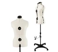 PDM WORLDWIDE Beige Adjustable Dress Form Mannequin for Sewing Female Size 6-14, Pinnable Model Body with 13 Dials, Detachable Casters, 42.5"-60" Height Range for Clothing Display, Small to Medium