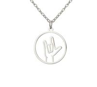PDOUSELF ASL I Love You Sign Necklace for Women Men Stainless Steel Simple Necklaces with ASL Charm Sign Language Gift for Beginners, 20, Stainless Steel, No Gemstone